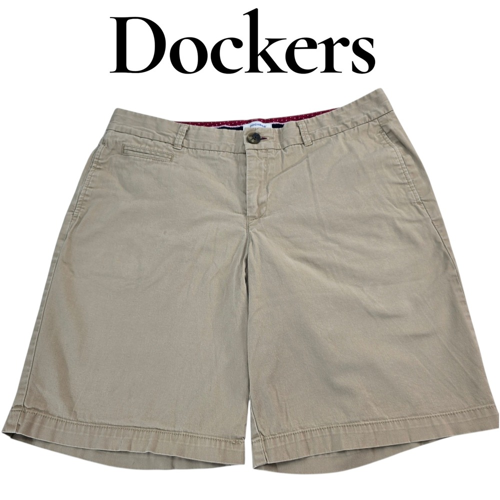 Dockers Chino Shorts 8 Tan Cotton Stretch Low Rise Curvy Khaki Bermuda Classic